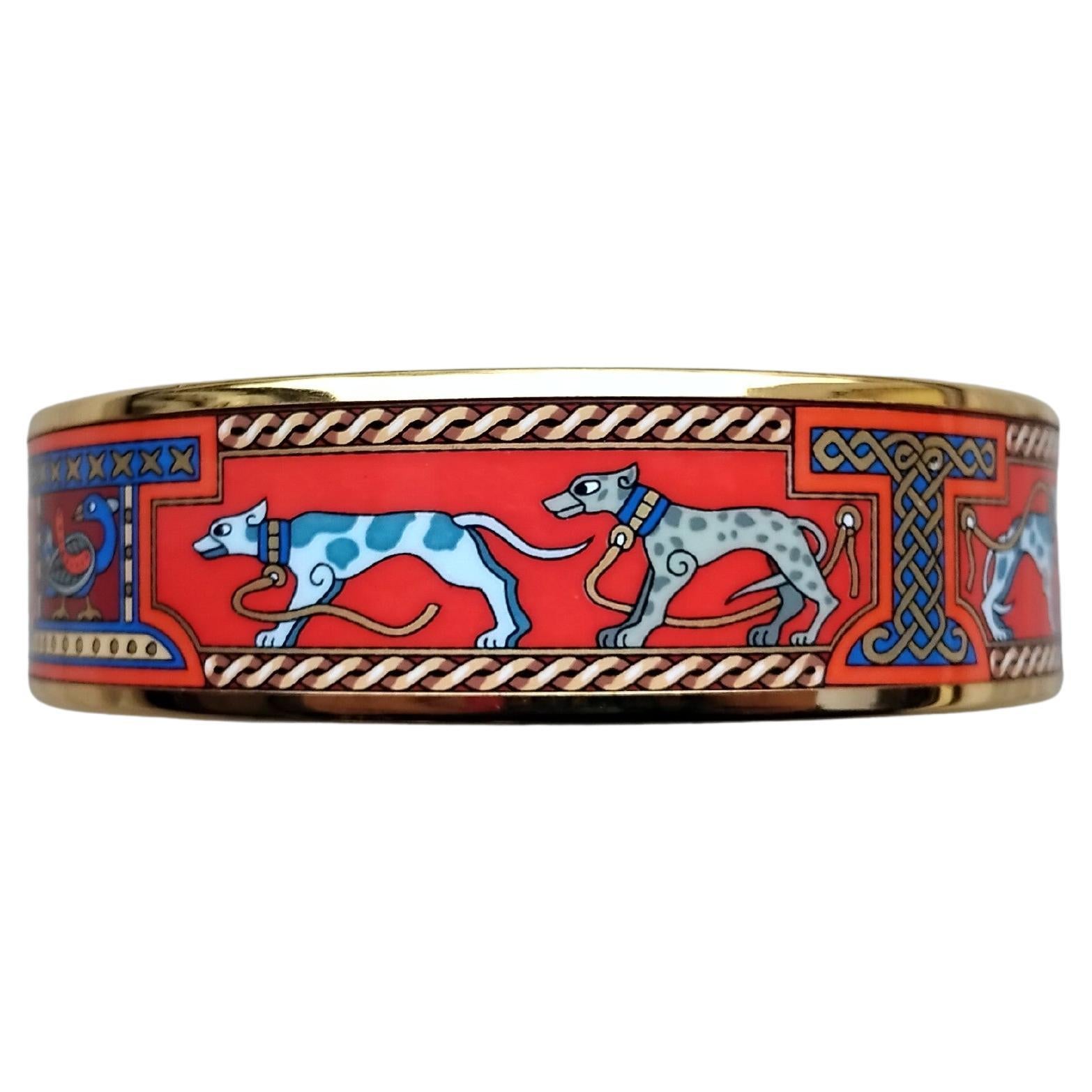 Hermès Jewels Matching Set Bracelet Earrings Greyhound Gold Plated Size 70 For Sale 5