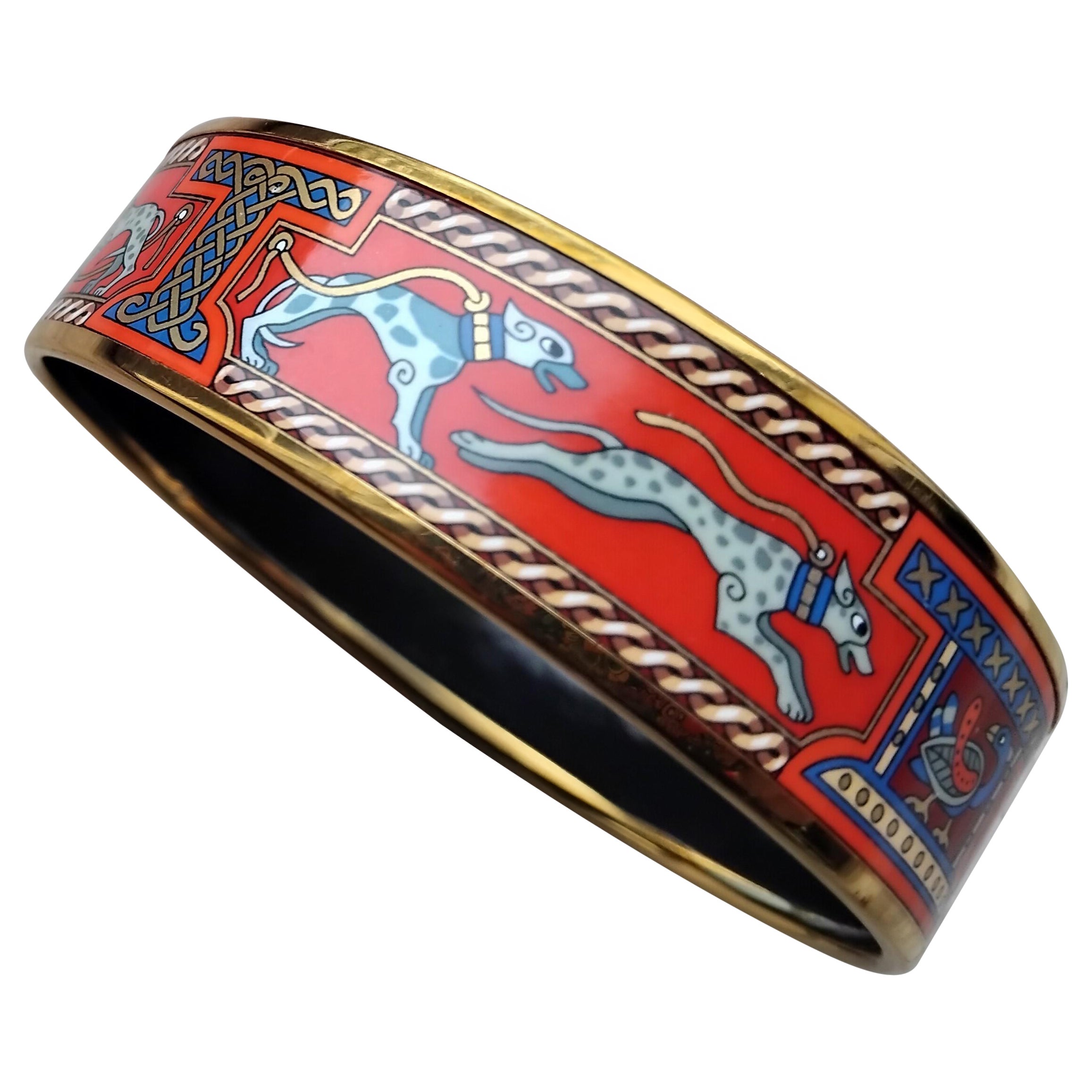 Women's Hermès Jewels Matching Set Bracelet Earrings Greyhound Gold Plated Size 70 For Sale