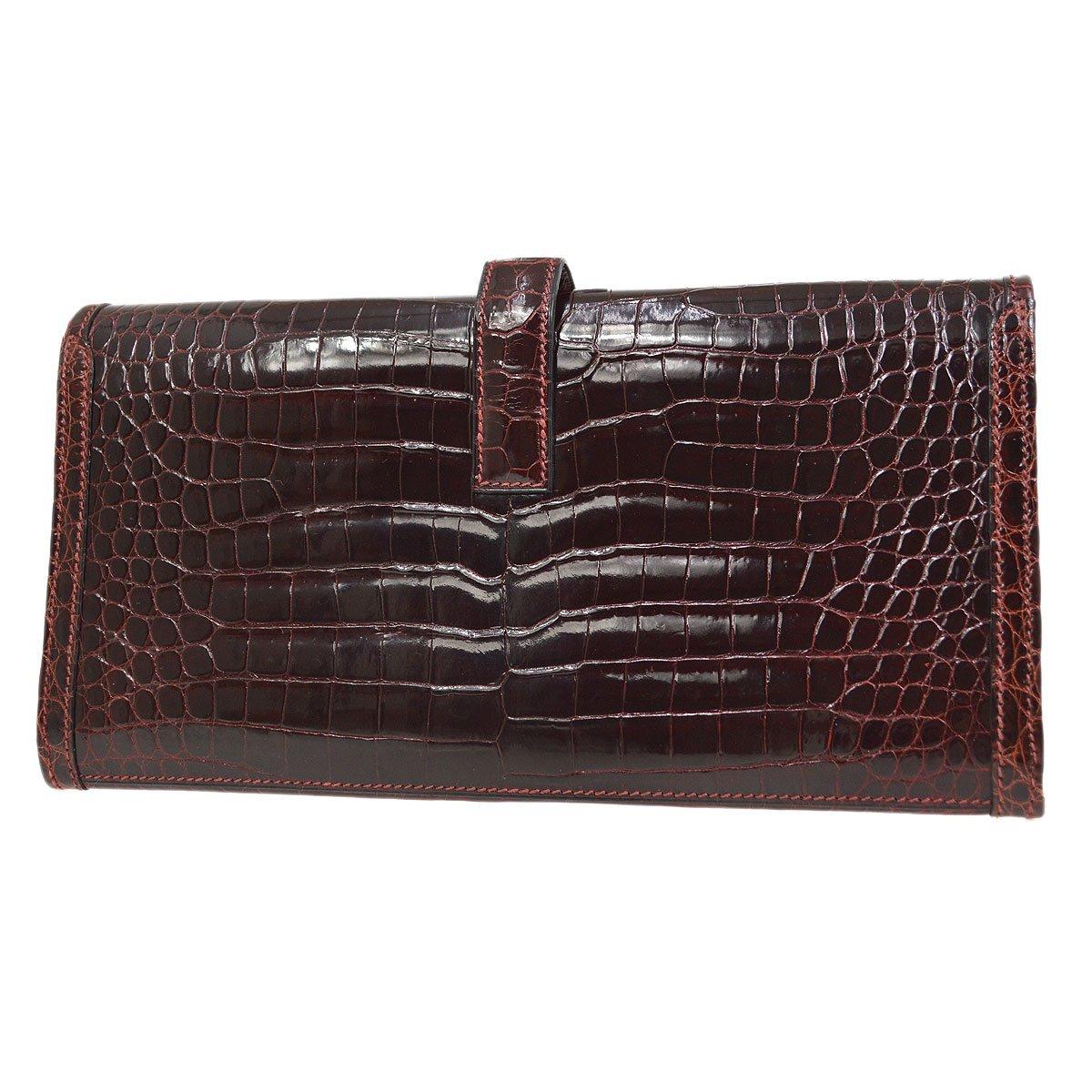 HERMES Jige 29 Burgundy Red  Porosus Crocodile Exotic Leather Evening Clutch Bag In Good Condition In Chicago, IL