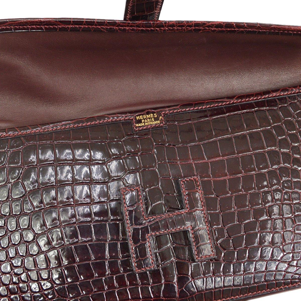 HERMES Jige 29 Burgundy Red  Porosus Crocodile Exotic Leather Evening Clutch Bag 1