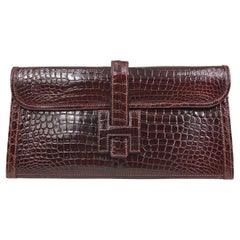 HERMES Jige 29 Burgundy Red  Porosus Crocodile Exotic Leather Evening Clutch Bag