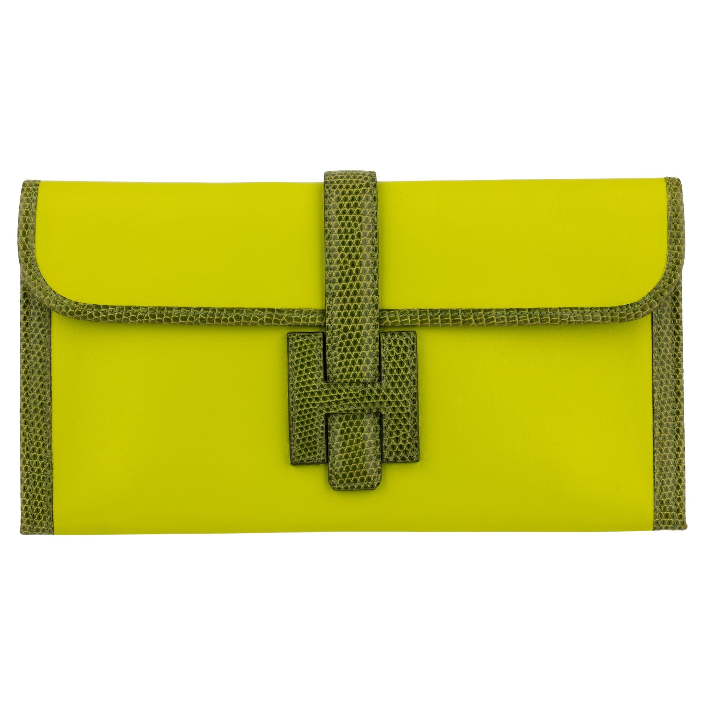 Hermès Jige 29cm Granny Swift Leather and Lizard Trim