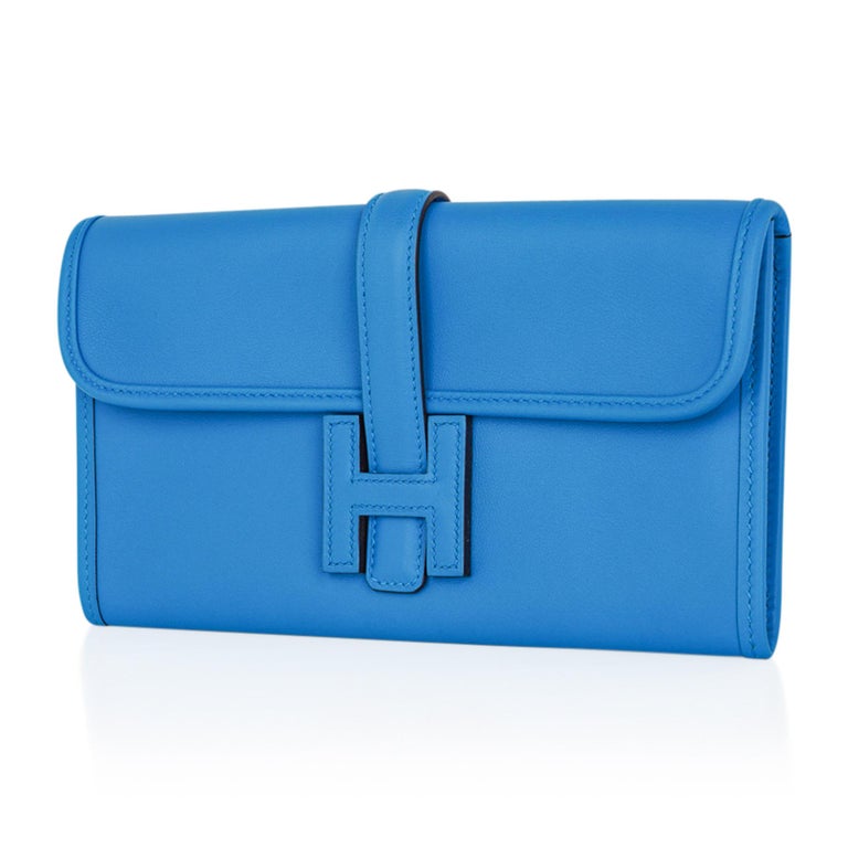 Hermes Jige Duo Wallet / Clutch Blue Zanzibar New w/Box at 1stDibs | hermes  jige duo clutch, hermes jige wallet, hermes wallet clutch