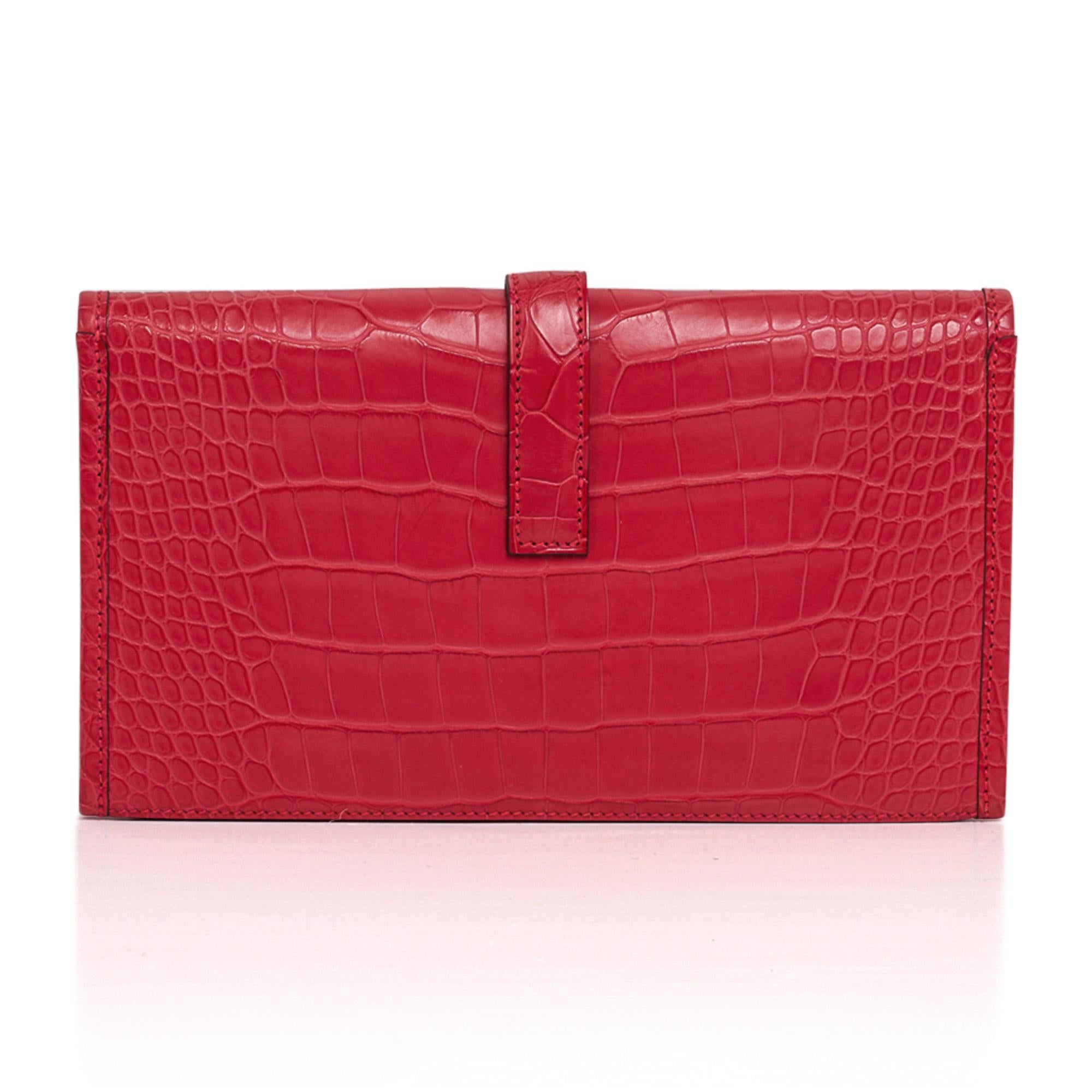 Hermes Jige Duo Wallet / Clutch Rose Extreme Matte Alligator New at ...