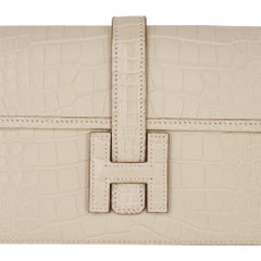 Hermes Jige Duo Wallet / Clutch Vanille Matte Alligator New