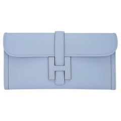 Hermes Jige Elan 29 Blue Brume Clutch Bag Evercolor Leather