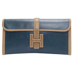 HERMES Jige Elan 29 blue taupe H logo swift leather loop through clutch bag