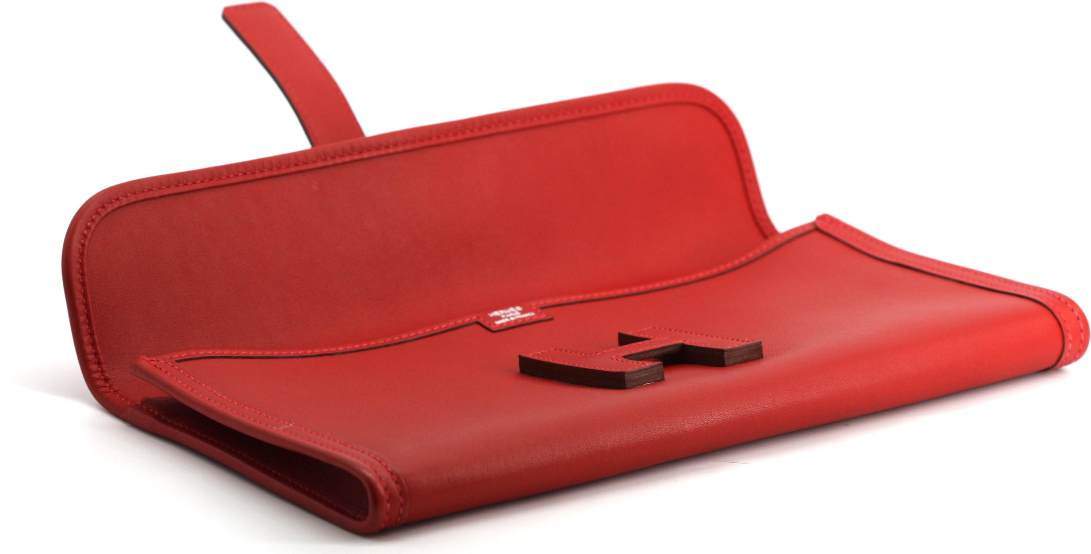 Rosso Pochette Hermès Jige Elan 29 in pelle rossa Swift in vendita