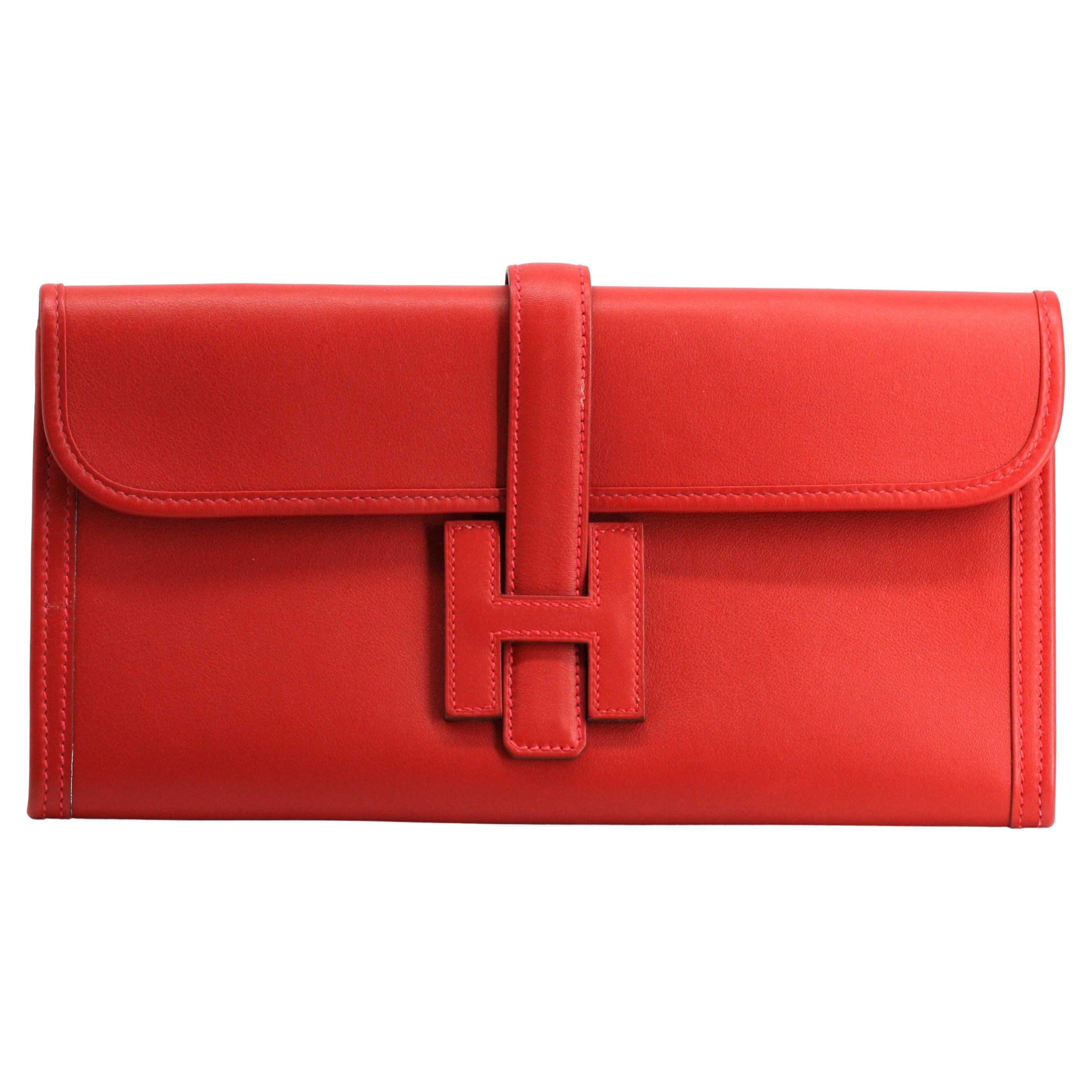 Pochette Hermès Jige Elan 29 in pelle rossa Swift in vendita