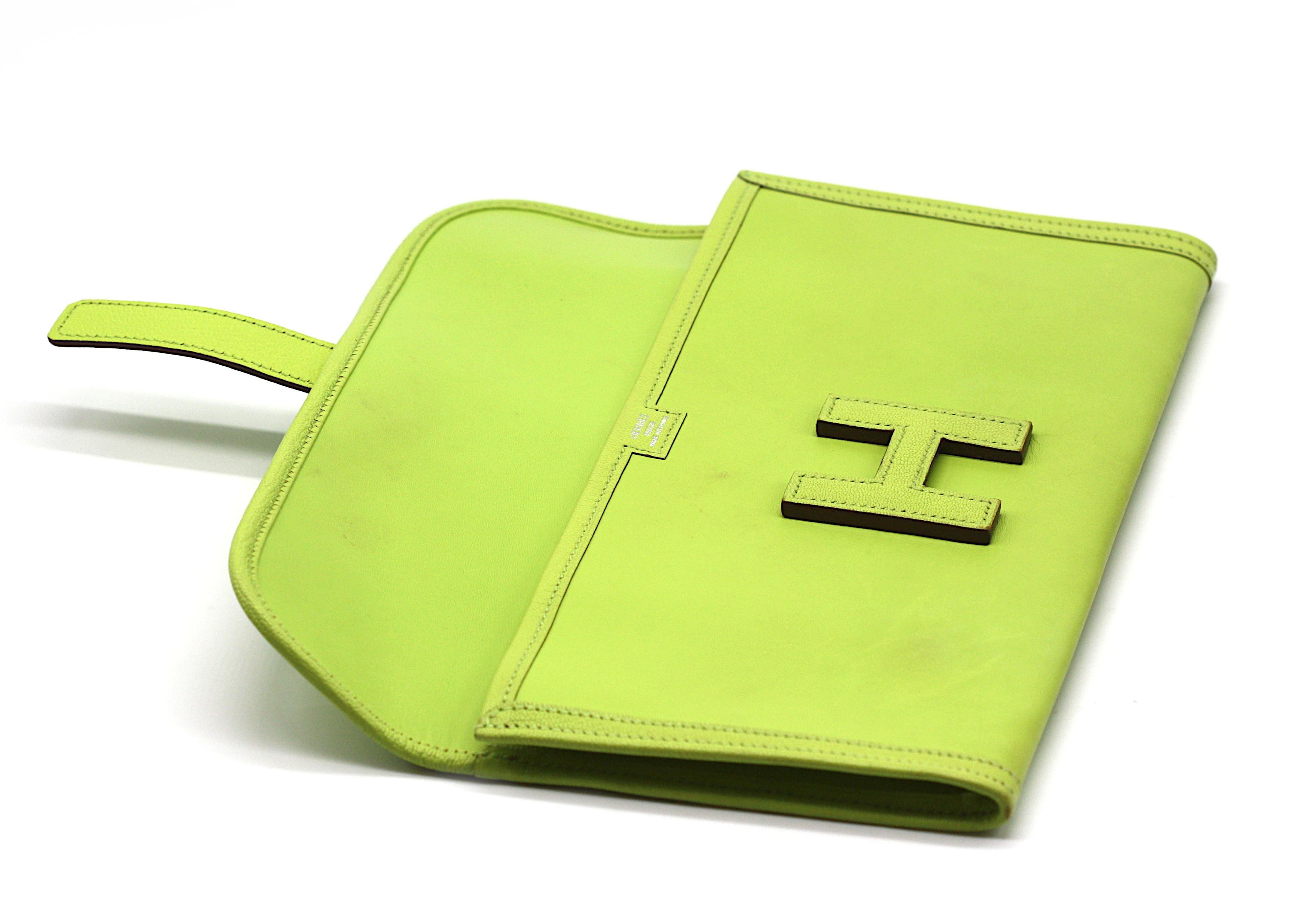 Hermes Jige Elan 29 Clutch Swift Limonengrünes Leder (Grün) im Angebot