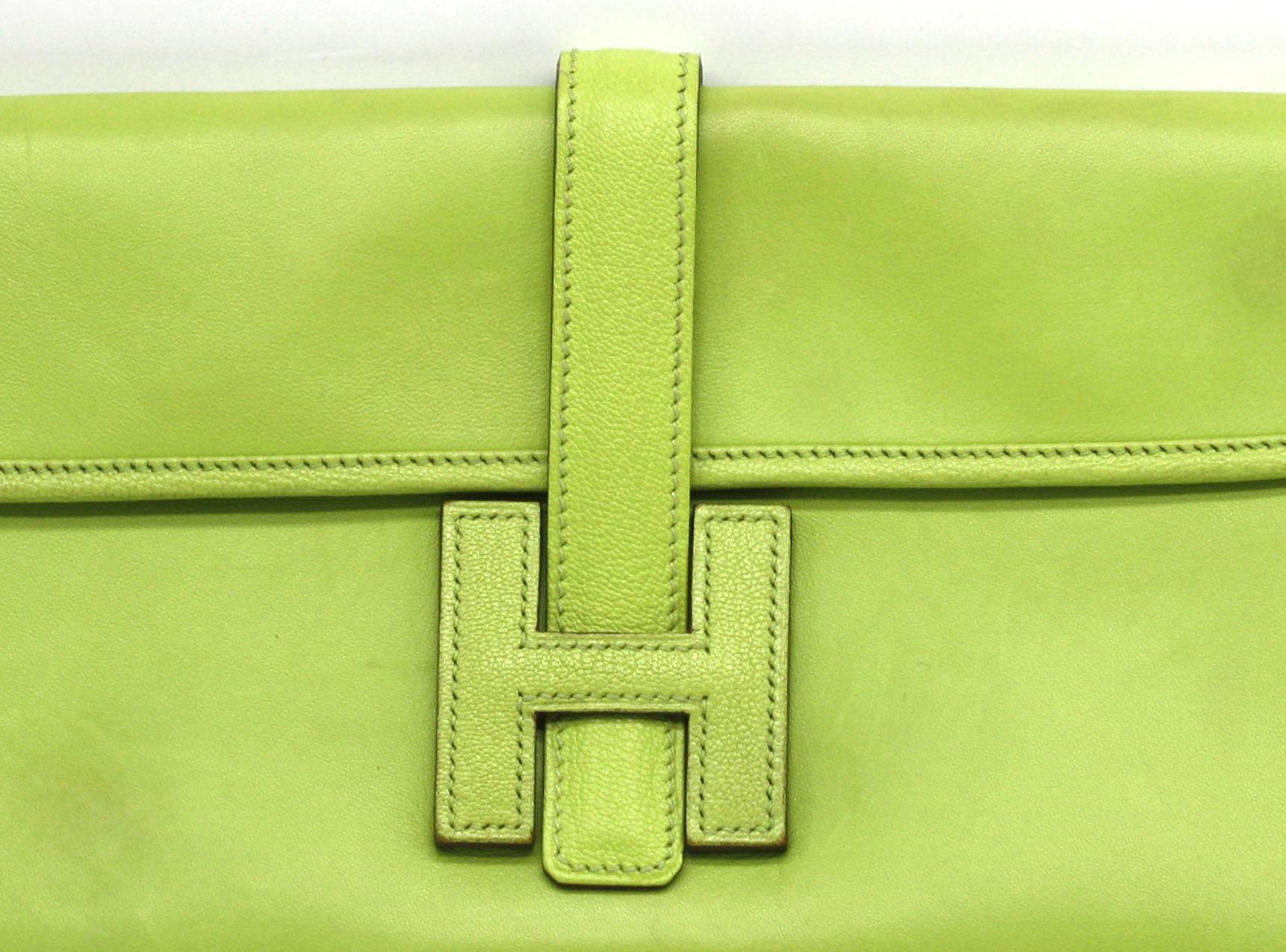 Hermes Jige Elan 29 Clutch Swift Limonengrünes Leder für Damen oder Herren im Angebot