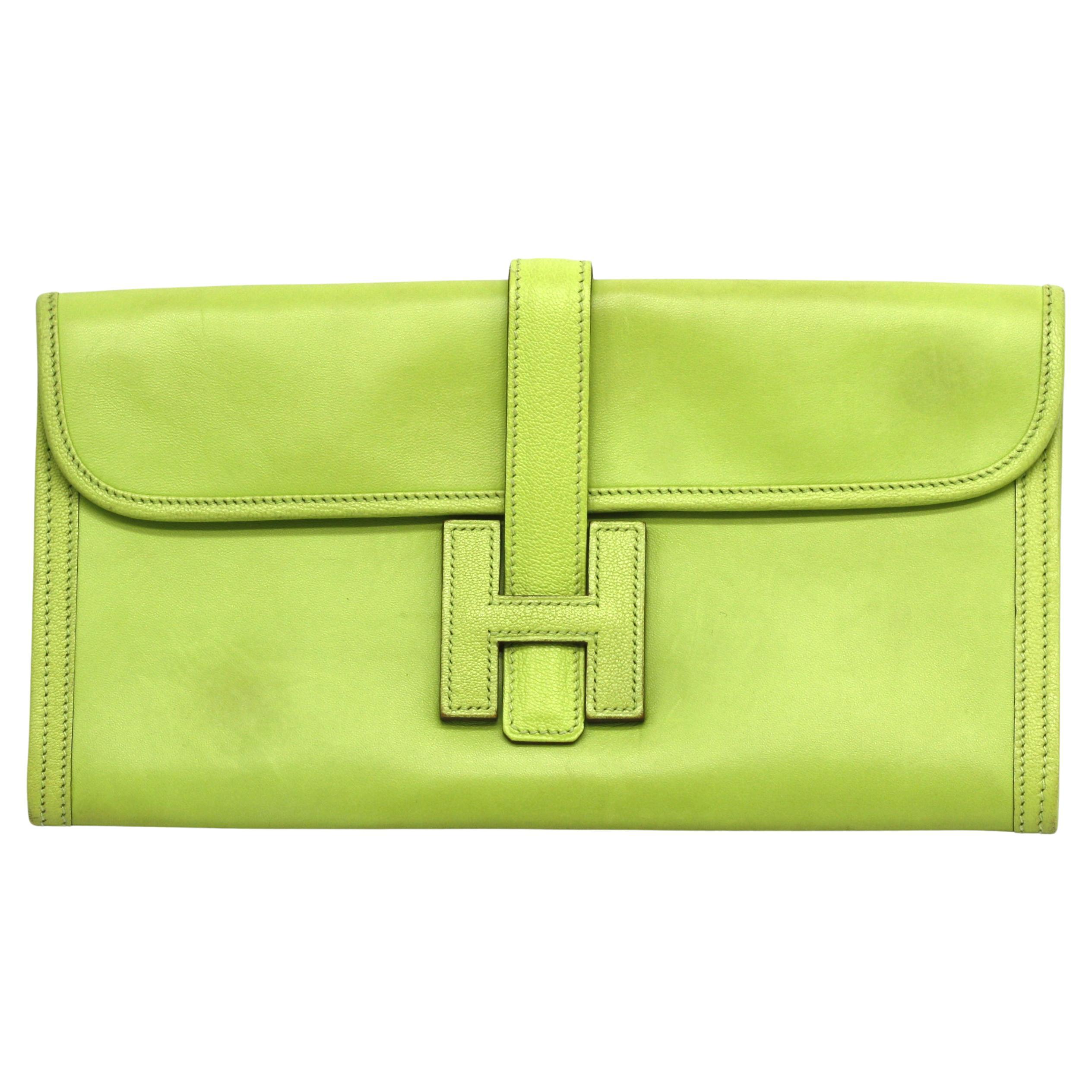 Hermes Jige Elan 29 Clutch Swift Lime Green Leather