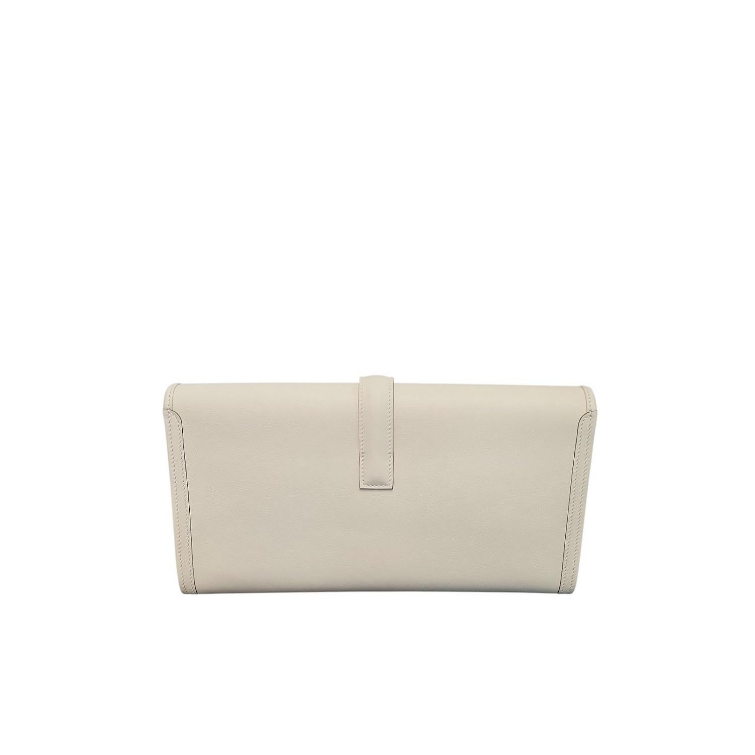 Hermès Jige Elan 29 Craie Lime Swift Verso Clutch Beige en venta