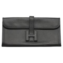 Hermès Jige Elan 29 Epsom Black Leather Clutch