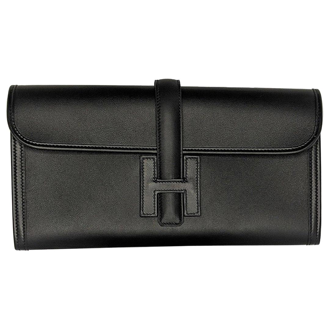 Hermes Black Leather Elan Jige 29 Clutch Bag Hermes