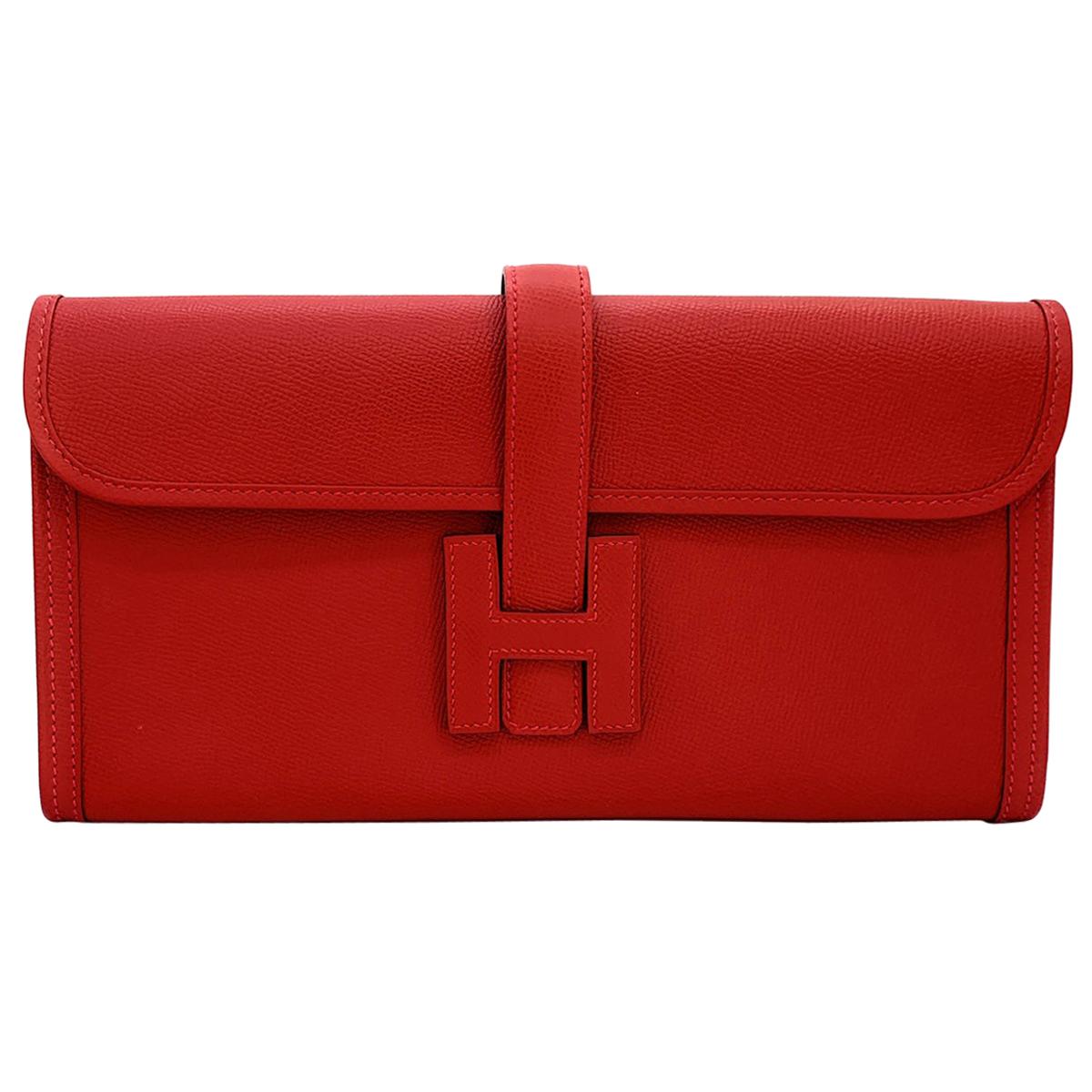 Hermès Jige Elan 29 Red Epsom Leather Clutch at 1stDibs
