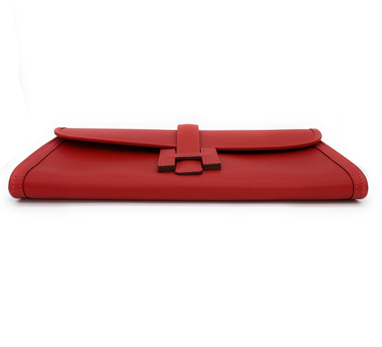 Hermes Red Vintage Epsom Leather Jige Clutch Bag For Sale at 1stDibs