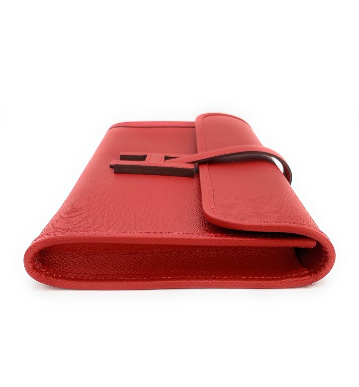 Hermès Jige Elan 29 Red Epsom Leather Clutch In New Condition In Scottsdale, AZ