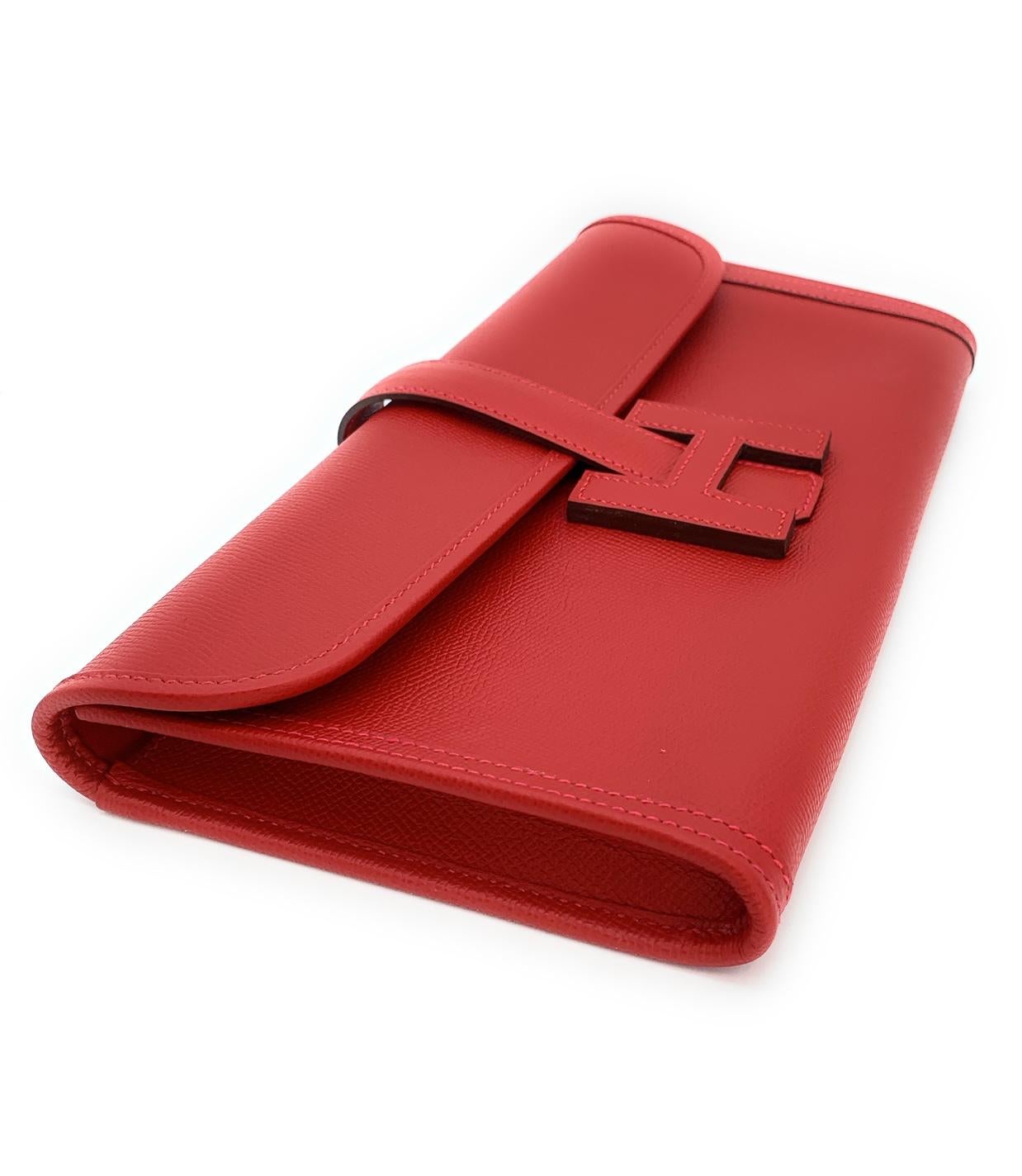Women's Hermès Jige Elan 29 Red Epsom Leather Clutch