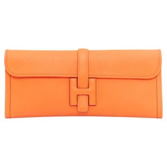 HERMES Jige Elan 35 orange swift leather elongated envelope clutch bag