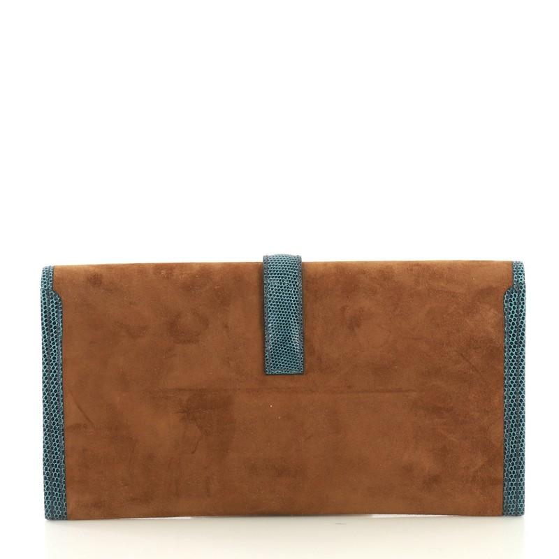 Hermes Jige Elan Clutch Doblis Suede with Lizard 29 In Good Condition In NY, NY