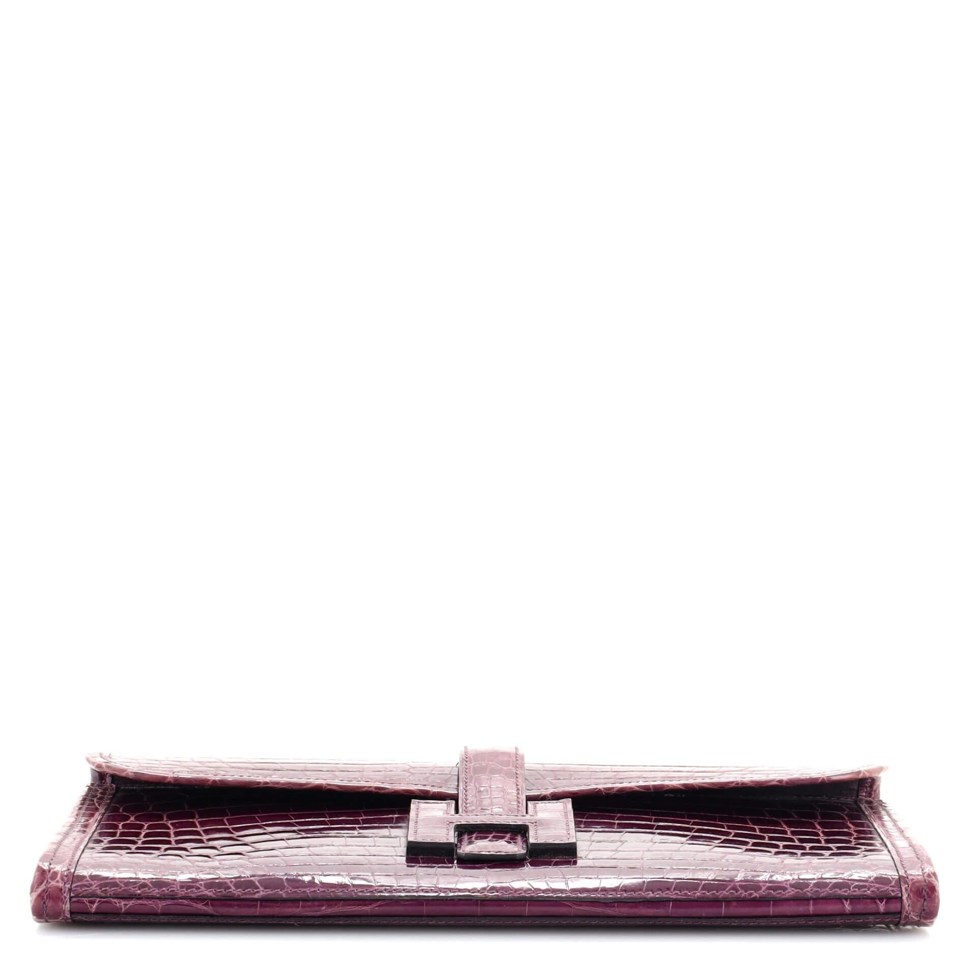 Hermes Jige Elan Clutch Shiny Niloticus Crocodile 29 In Good Condition In NY, NY