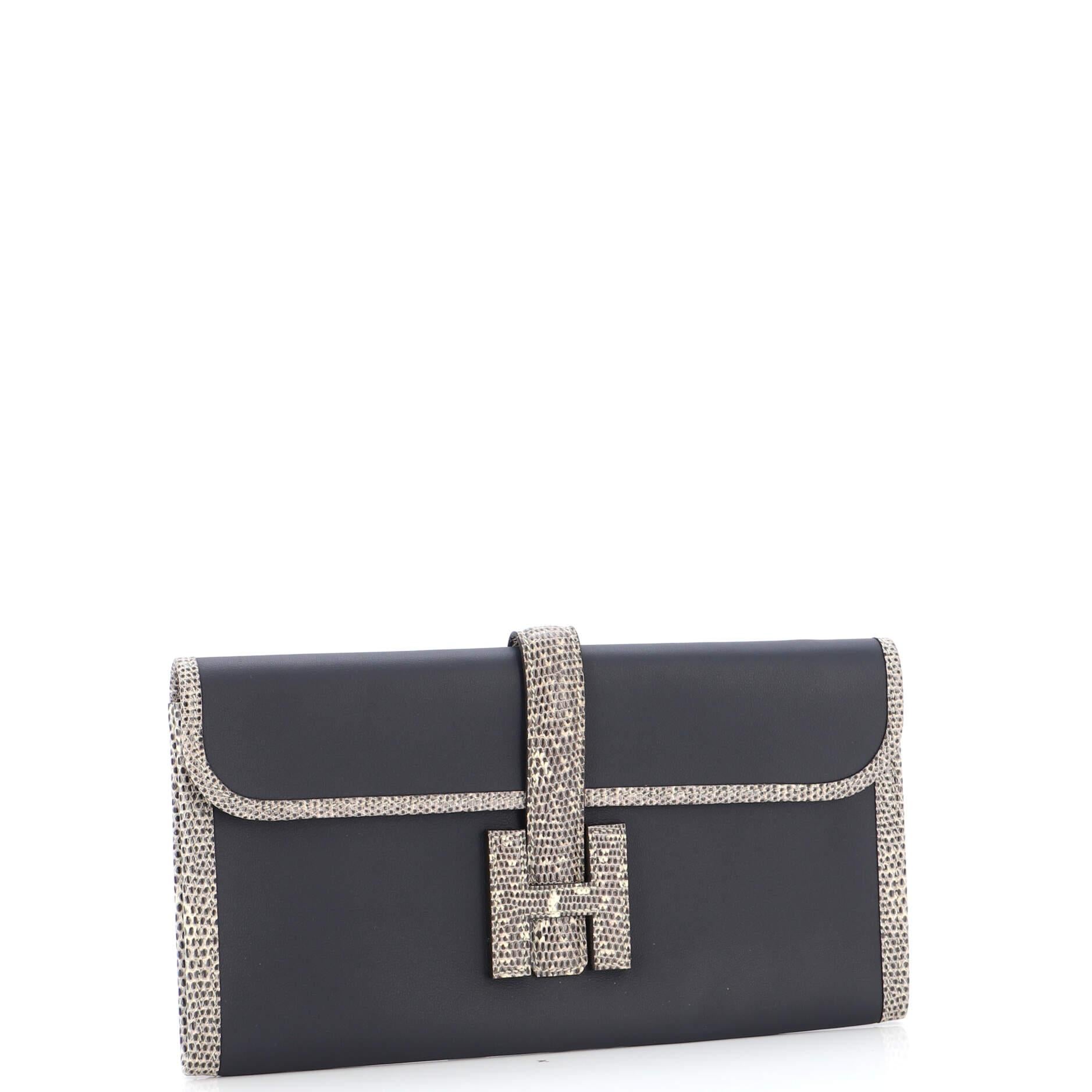 Hermes Jige Elan Clutch Swift with Lizard 29 In Good Condition In NY, NY