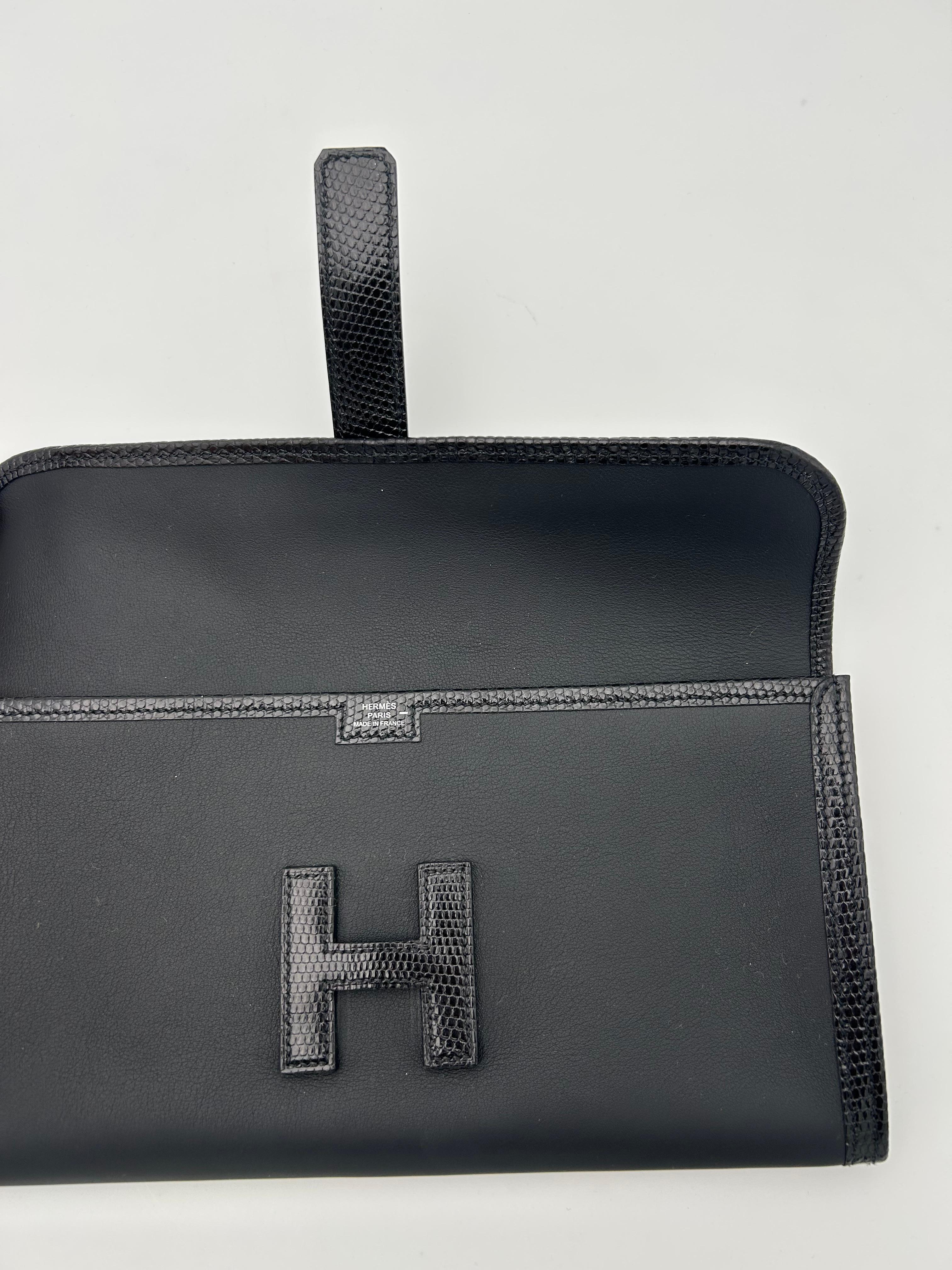 Hermes Jige Elan Clutch Swift With Lizard In Good Condition For Sale In Palm Beach, FL