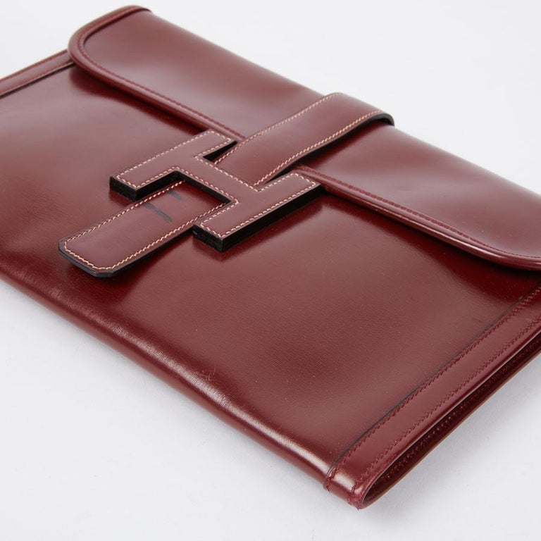HERMES Jige Leather Box Clutch at 1stDibs