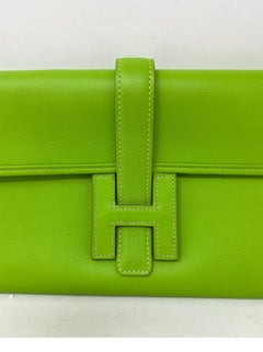 Hermes Jige Lime Green Clutch