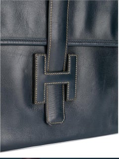 Hermes Jige Navy Box Leather Clutch