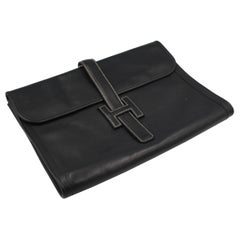 Hermes Jige XL A4 Clutch in Black Grained  Leather