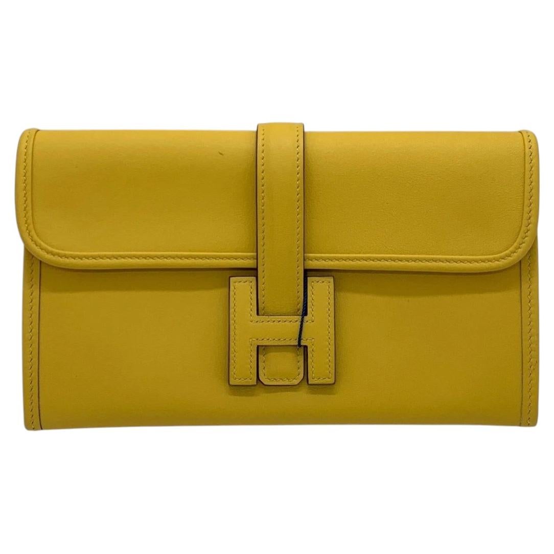 Portafoglio lungo Hermes Jige21 Duo Verso in pelle gialla, modello a pochette, 2019