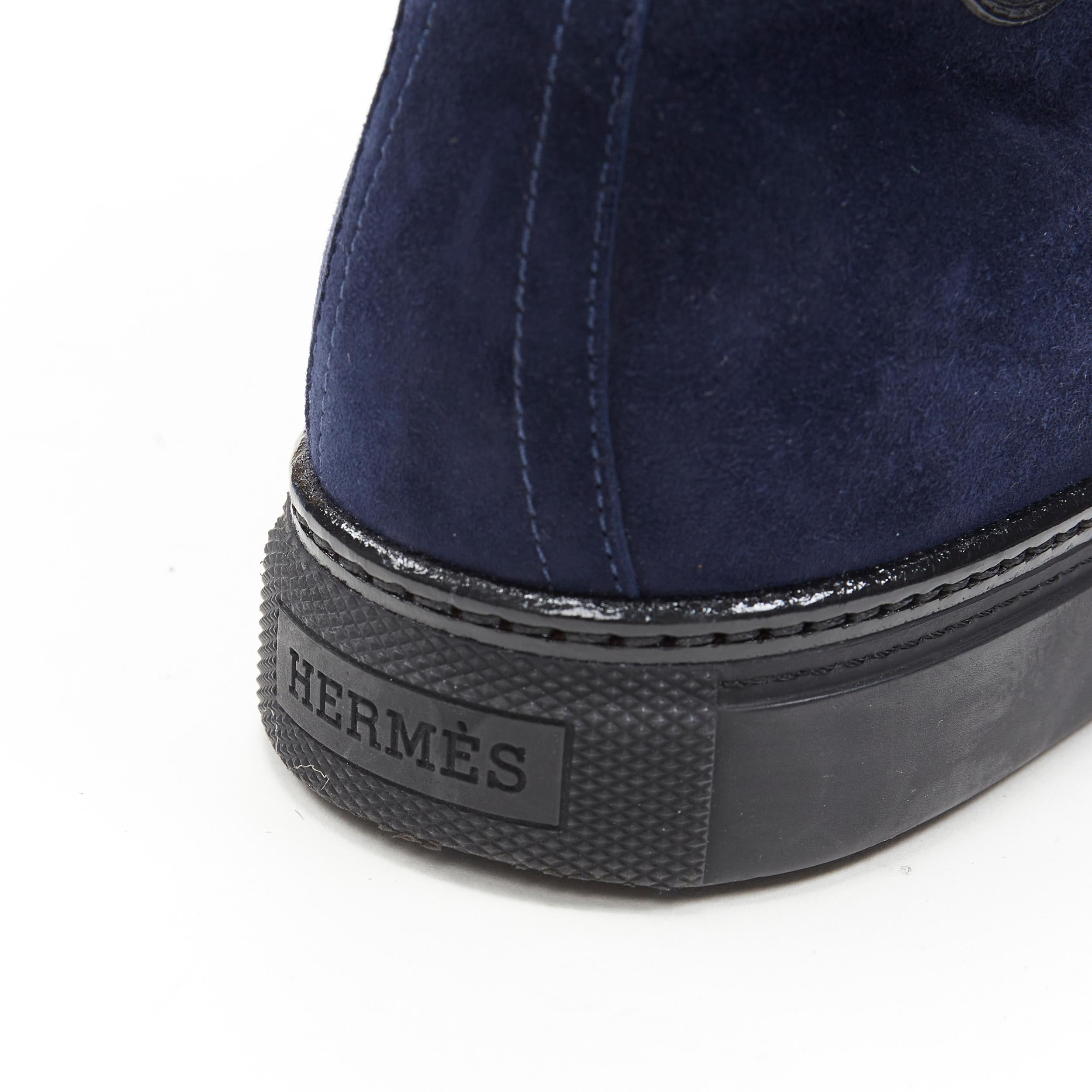 HERMES Jimmy navy blue suede H logo stamp high top sneakers EU41 5