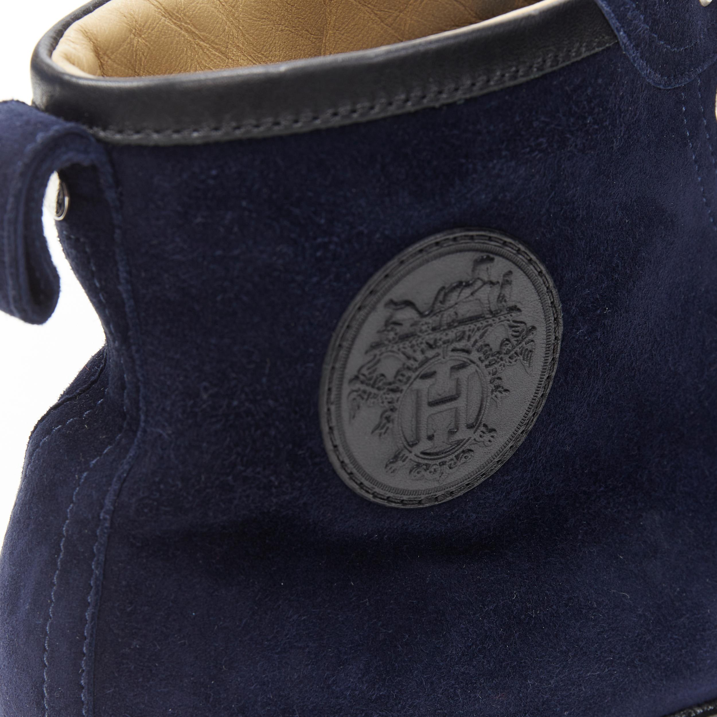 HERMES Jimmy navy blue suede H logo stamp high top sneakers EU41 3