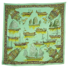 Hermes Jonques Et Sampans by F. de la Perriere Silk Scarf