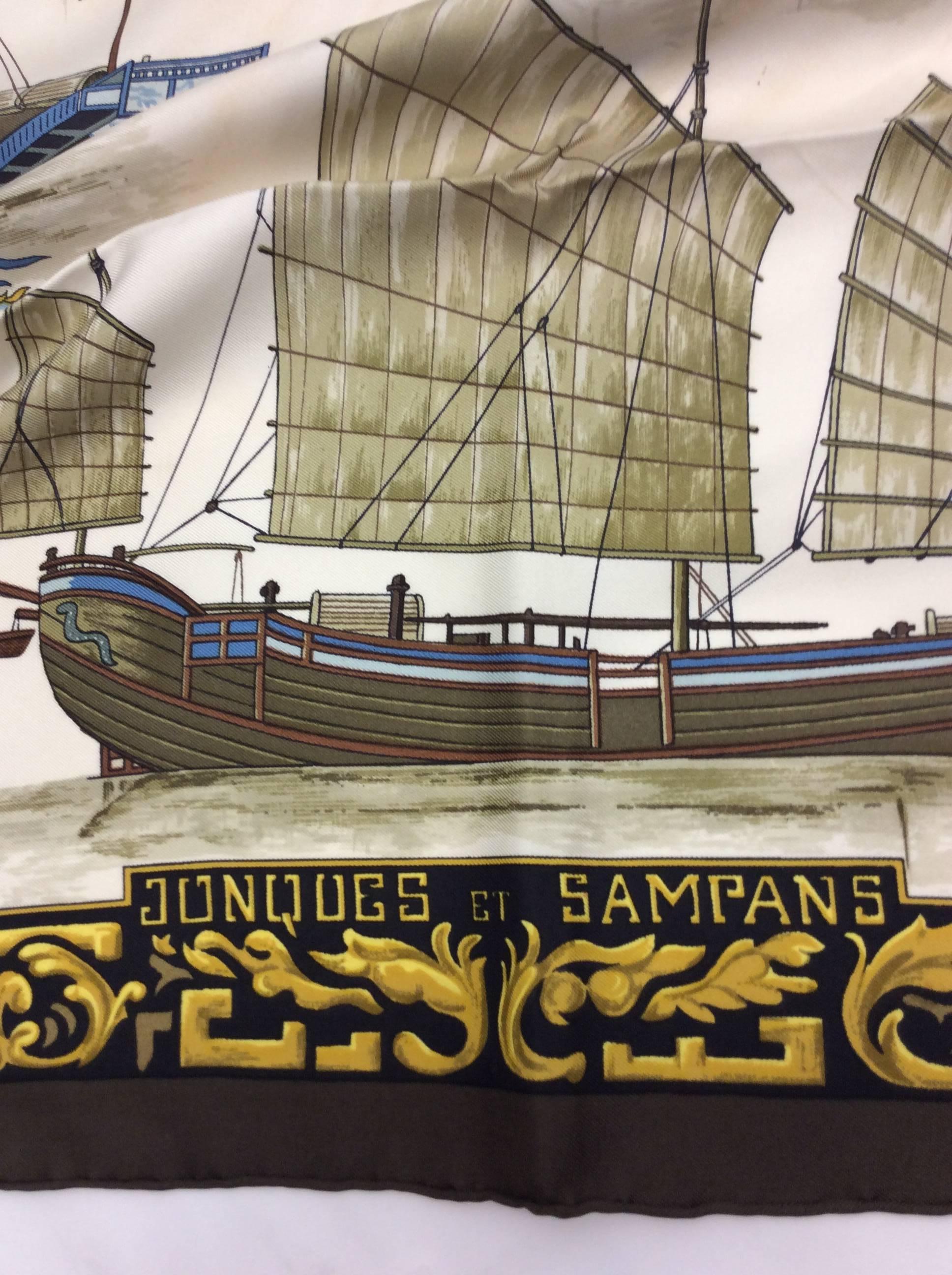 Hermes Jonques et Sampans Printed Scarf In Excellent Condition In Narberth, PA