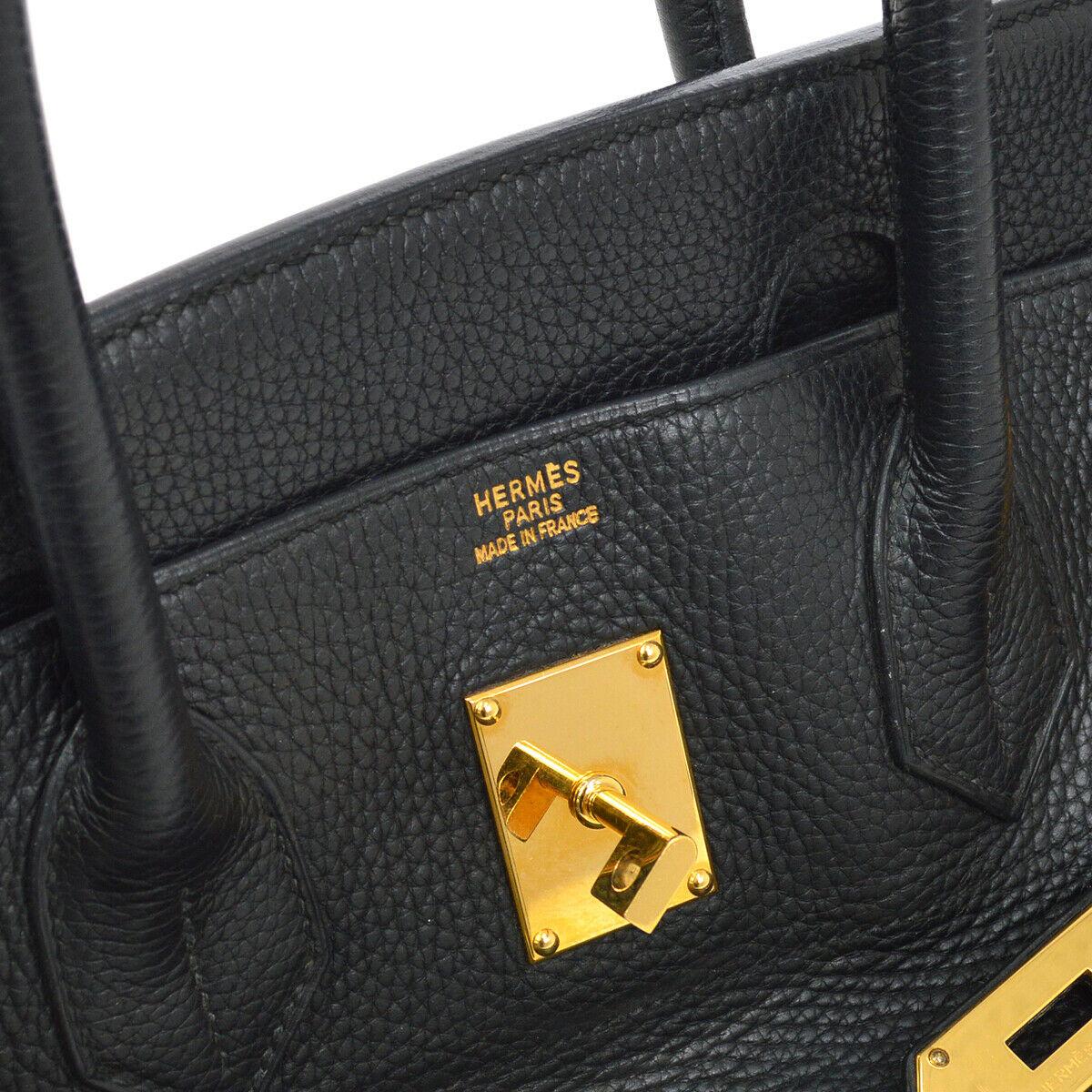 Women's Hermes JPG Birkin Black Leather Gold Hardware Top Handle Satchel Bag