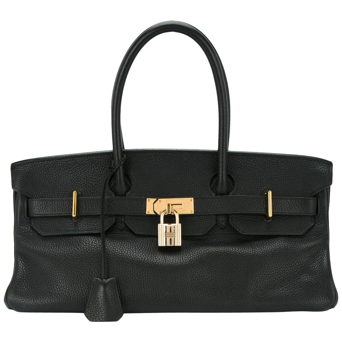 Hermes JPG Birkin Black Leather Gold Hardware Top Handle Satchel Bag