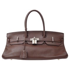 Hermès - Sac à main Birkin JPG Taurillon chocolat Clemence avec poignée supérieure en métal argenté