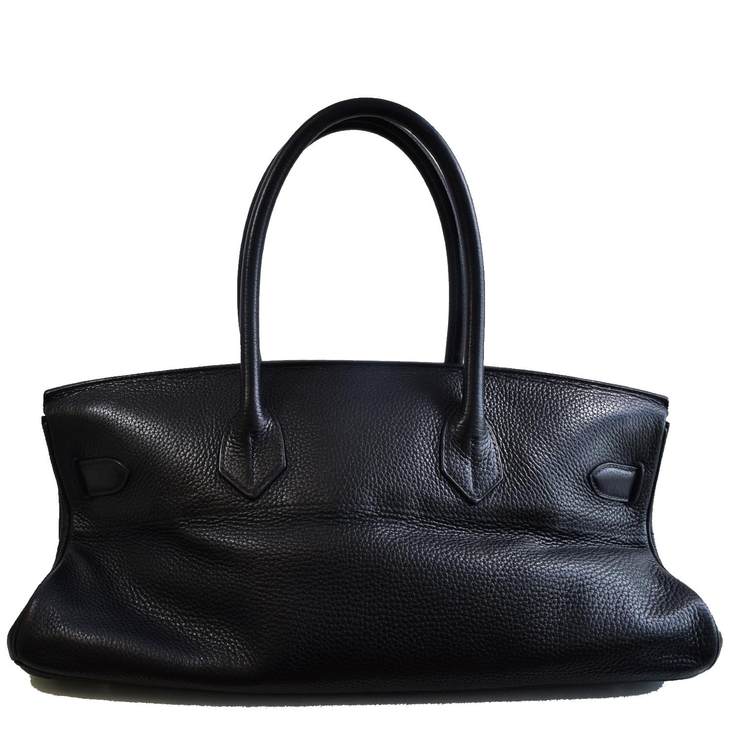 HERMES JPG Birkin Clemence Palladium Hardware 40 Black Leather Handbag In Excellent Condition In Miami, FL