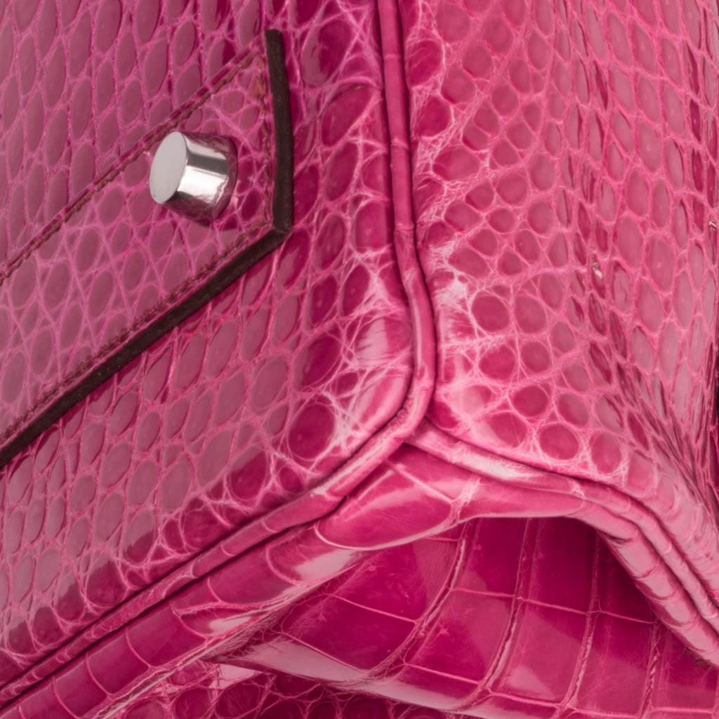 Hermes JPG Shoulder Birkin 42 Bag Fuchsia Porosus Crocodile Bag Limited Edition 4