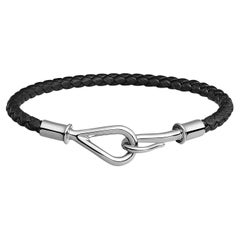 Bracelet Jumbo d'Hermès en cuir de veau noir Swift, taille T2 15,5 cm