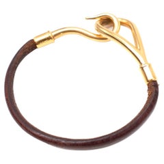 Hermes Jumbo Gold Plated Hook Leather Cord Bracelet
