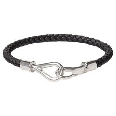 Bracelet Jumbo H en cuir de veau noir Swift Hermès, Taille T5 18,5 cm