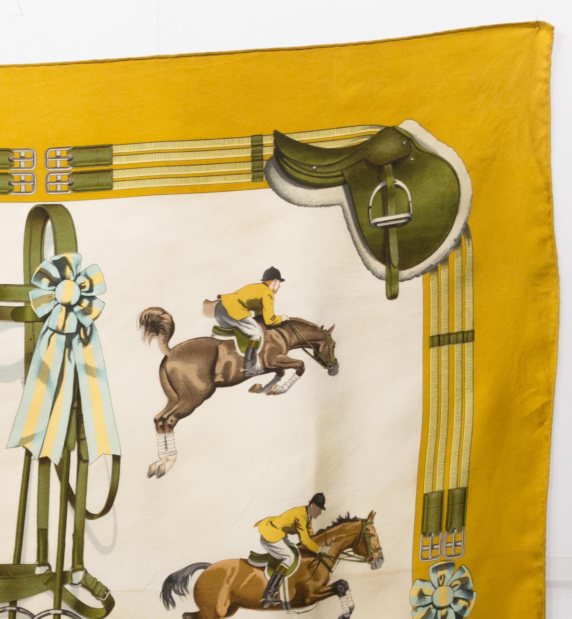 Hermes Jumping by Philippe Ledoux Silk Scarf In Good Condition For Sale In Paris, FR