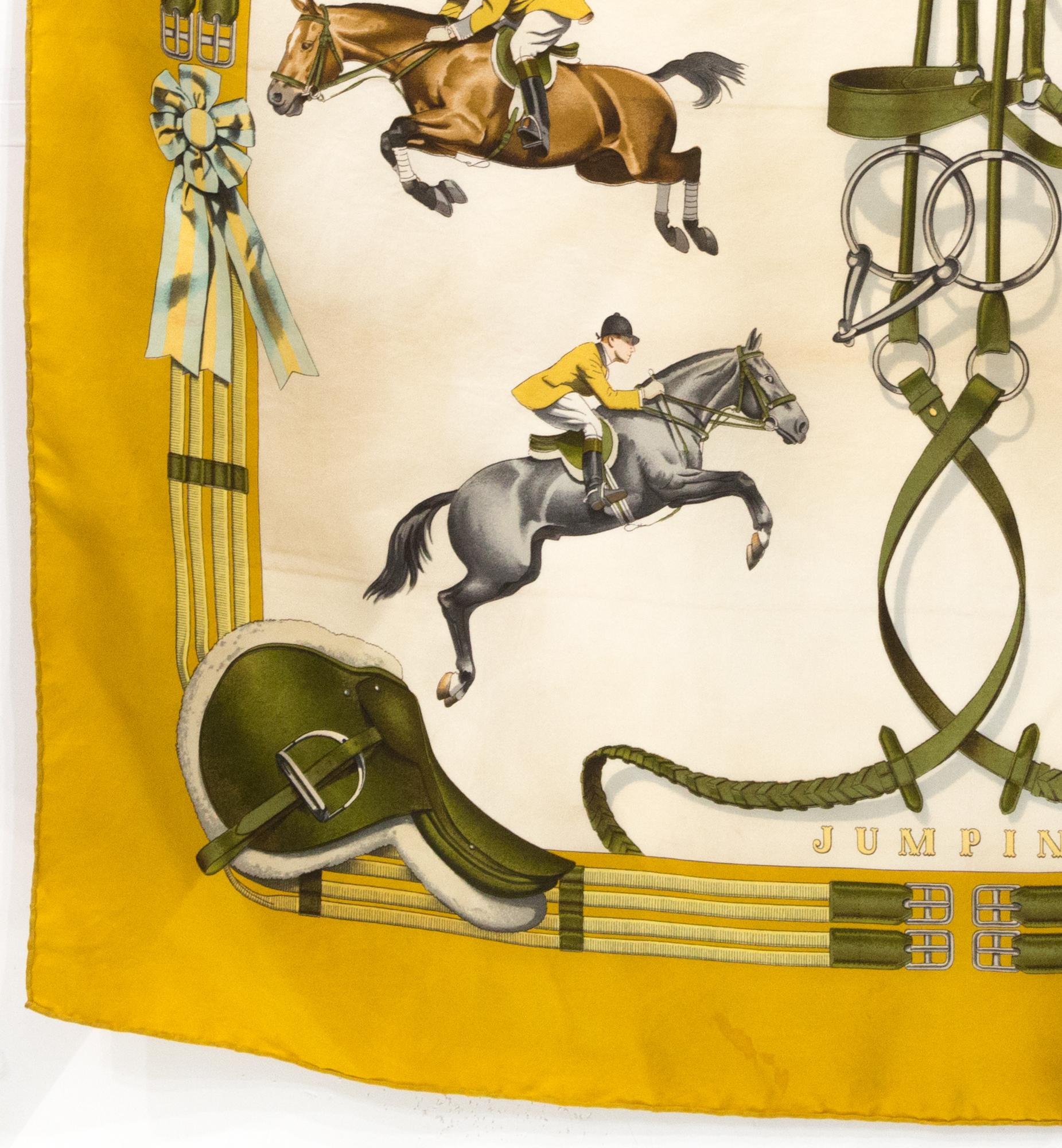 Women's or Men's Hermes Jumping by Philippe Ledoux Silk Scarf For Sale