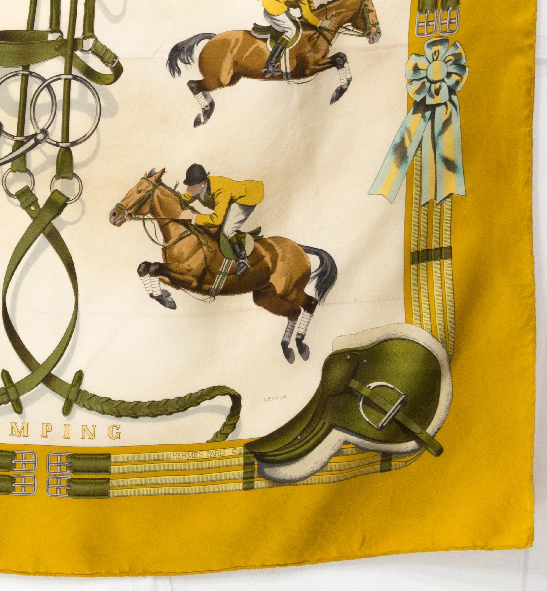 Hermes Jumping by Philippe Ledoux Silk Scarf For Sale 1