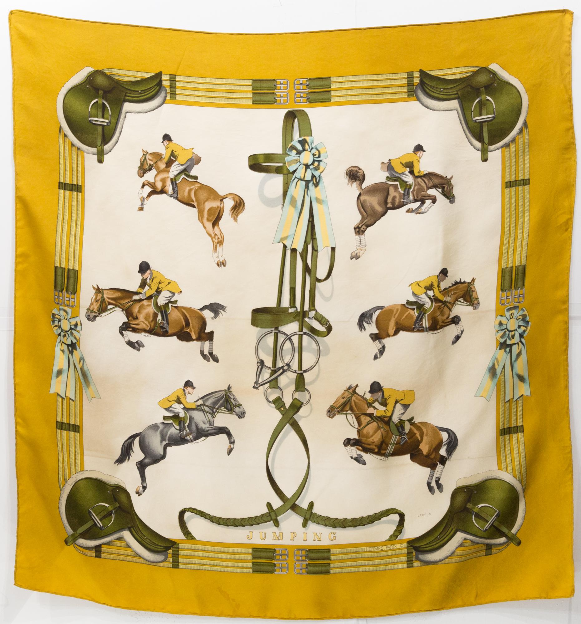 Hermes Jumping by Philippe Ledoux Silk Scarf For Sale 3