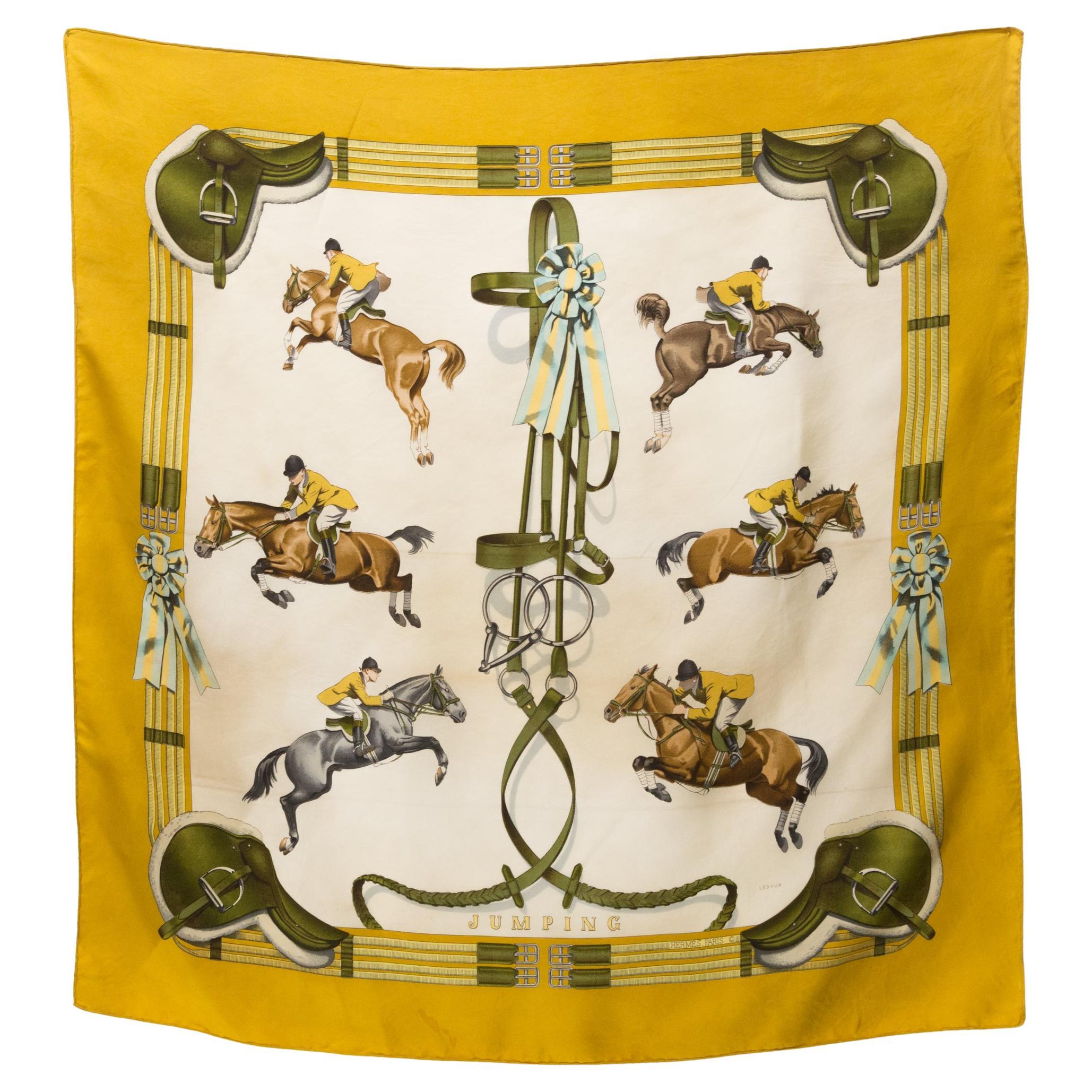 Hermes Jumping by Philippe Ledoux Silk Scarf For Sale